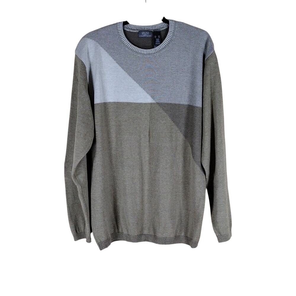 Vintage 90s Crazy Horse Liz Claiborne Long Sleeve Preppy Beige Grey Knit Sweater